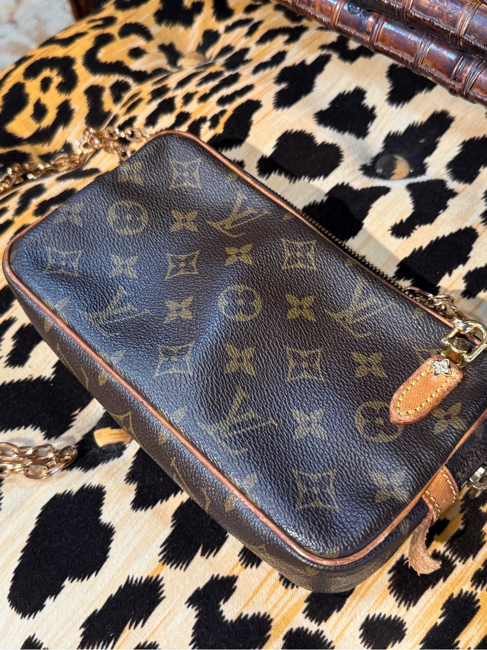 Vintage upcycled- Louis Vuitton Monogram Canvas Pochette Crossbody Bag.